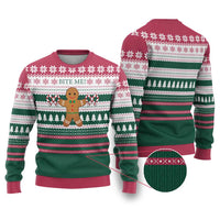 Christmas Cookies Bite Me Ugly Christmas Sweater with Gingerbread Man Candy Canes and Snowflake Tree - Wonder Print Shop