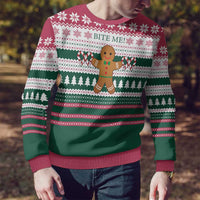 Christmas Cookies Bite Me Ugly Christmas Sweater with Gingerbread Man Candy Canes and Snowflake Tree - Wonder Print Shop