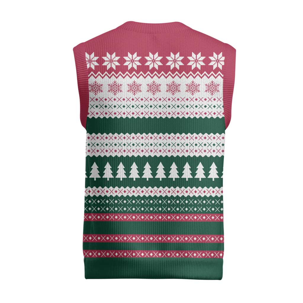 Christmas Cookies Bite Me Christmas Knitted V-Neck Vest with Gingerbread Man Candy Canes and Snowflake Tree - Wonder Print Shop