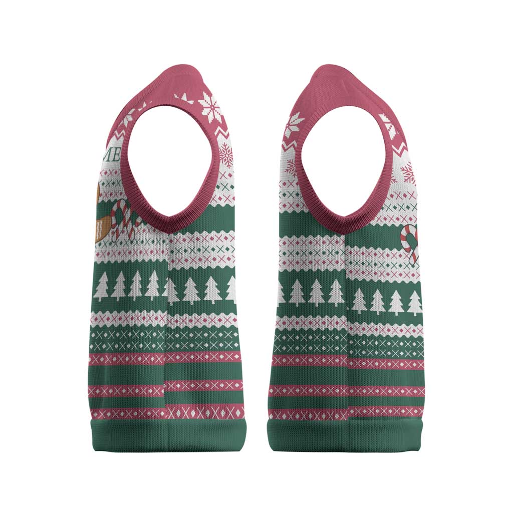Christmas Cookies Bite Me Christmas Knitted V-Neck Vest with Gingerbread Man Candy Canes and Snowflake Tree - Wonder Print Shop
