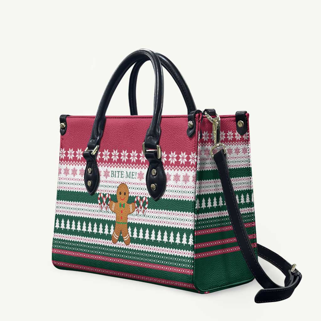 Christmas Cookies Bite Me Leather Bag with Gingerbread Man Candy Canes and Snowflake Tree - Wonder Print Shop