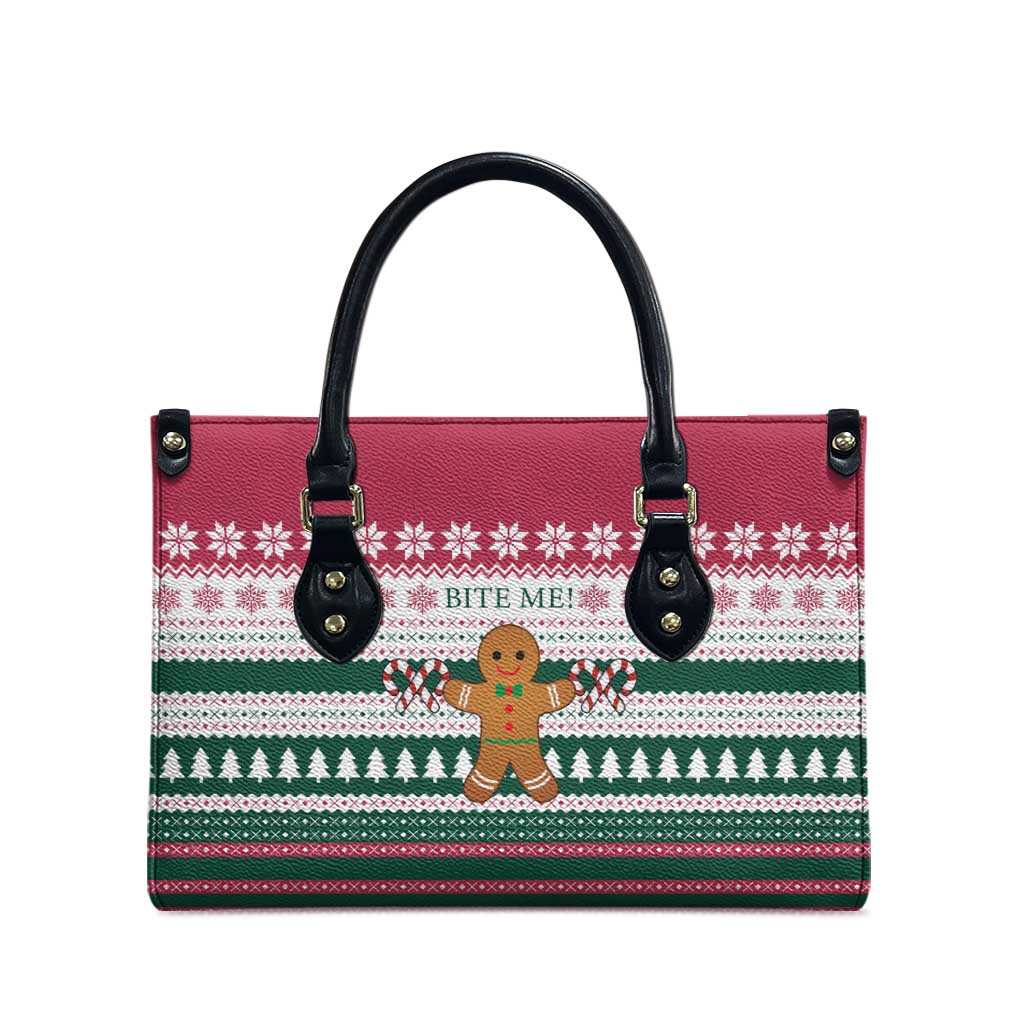 Christmas Cookies Bite Me Leather Bag with Gingerbread Man Candy Canes and Snowflake Tree - Wonder Print Shop