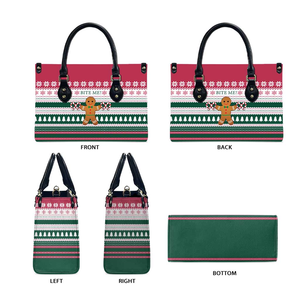 Christmas Cookies Bite Me Leather Bag with Gingerbread Man Candy Canes and Snowflake Tree - Wonder Print Shop