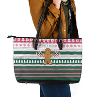 Christmas Cookies Bite Me Leather Tote Bag with Gingerbread Man Candy Canes and Snowflake Tree - Wonder Print Shop