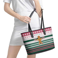 Christmas Cookies Bite Me Leather Tote Bag with Gingerbread Man Candy Canes and Snowflake Tree - Wonder Print Shop