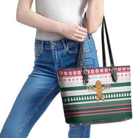 Christmas Cookies Bite Me Leather Tote Bag with Gingerbread Man Candy Canes and Snowflake Tree - Wonder Print Shop