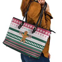 Christmas Cookies Bite Me Leather Tote Bag with Gingerbread Man Candy Canes and Snowflake Tree - Wonder Print Shop
