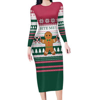 Christmas Cookies Bite Me Long Sleeve Bodycon Dress with Gingerbread Man Candy Canes and Snowflake Tree - Wonder Print Shop