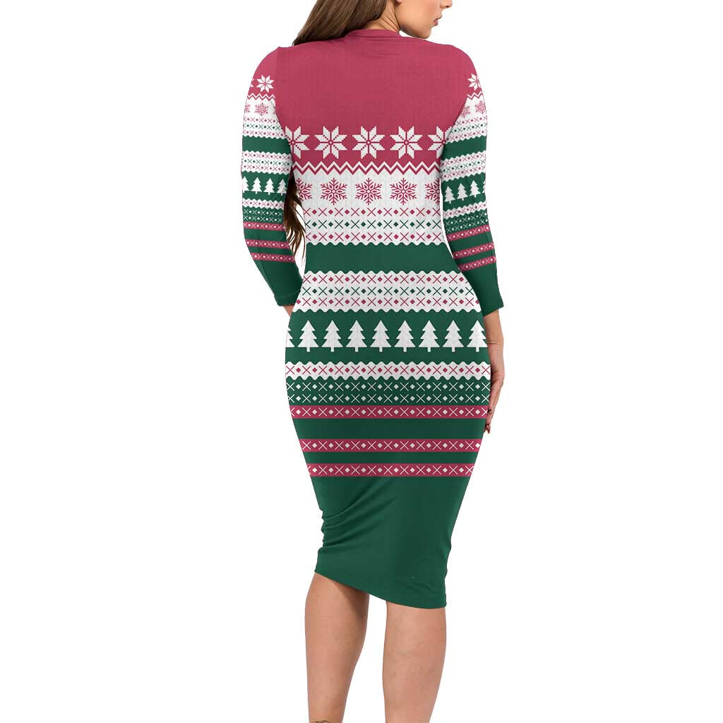 Christmas Cookies Bite Me Long Sleeve Bodycon Dress with Gingerbread Man Candy Canes and Snowflake Tree - Wonder Print Shop