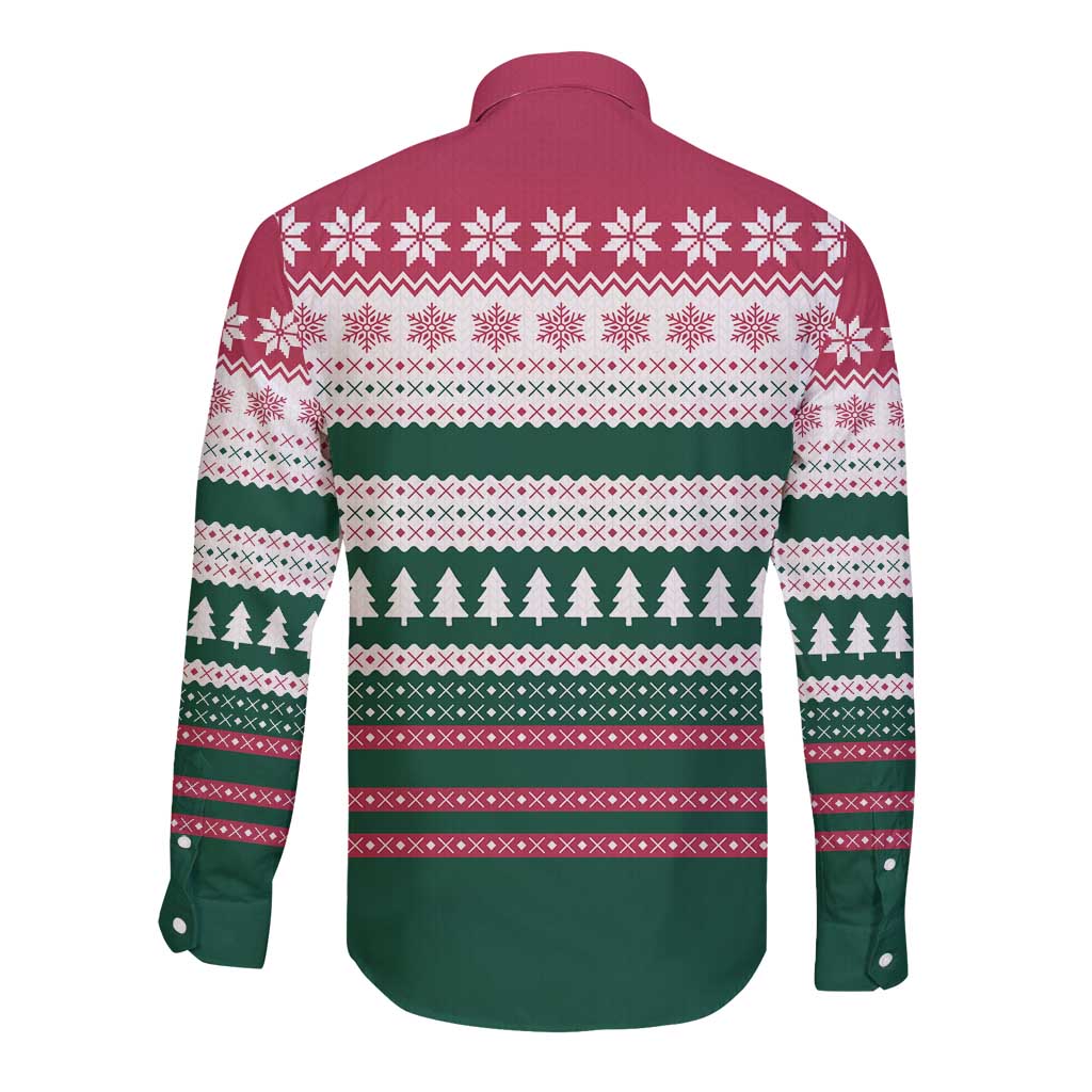 Christmas Cookies Bite Me Long Sleeve Button Shirt with Gingerbread Man Candy Canes and Snowflake Tree - Wonder Print Shop