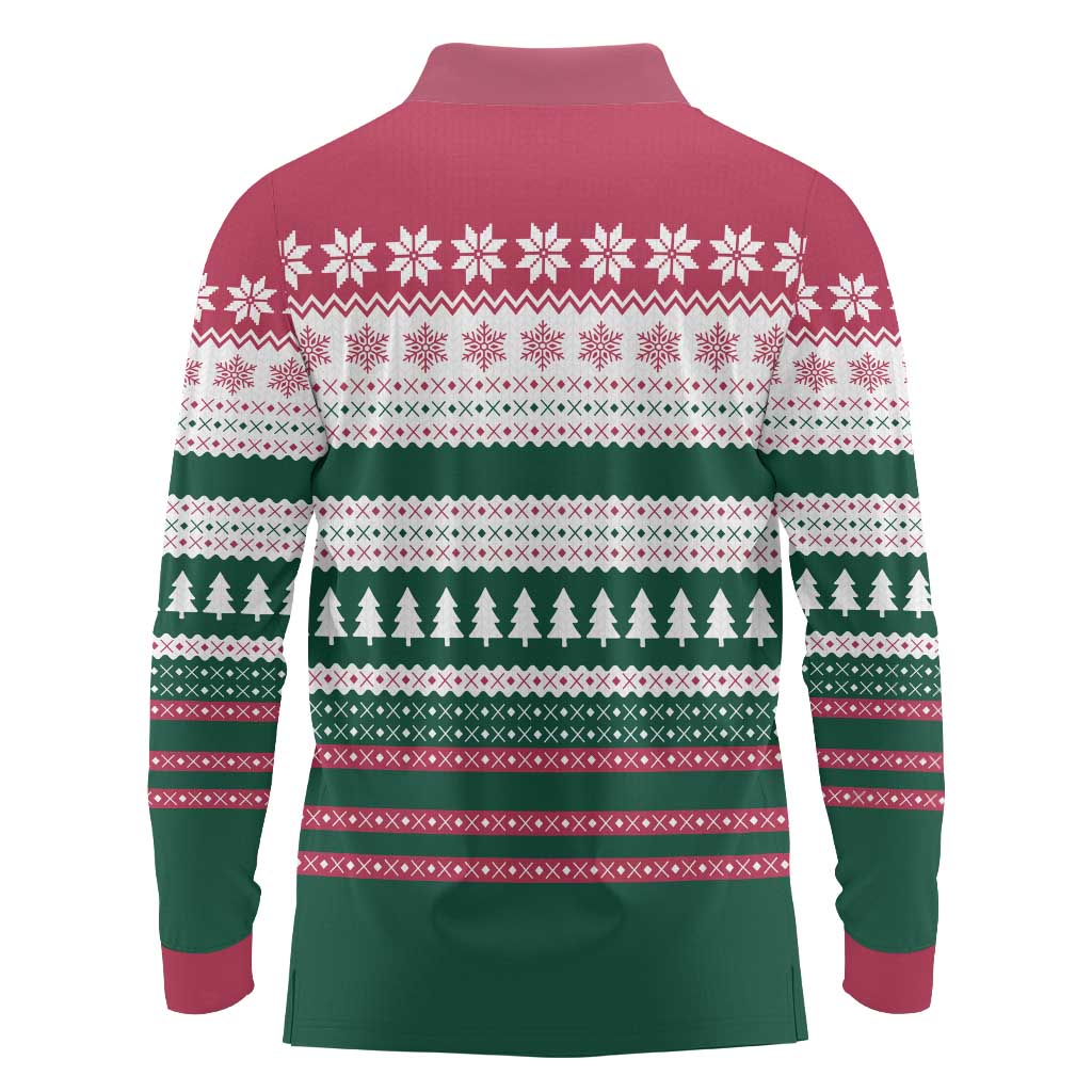 Christmas Cookies Bite Me Long Sleeve Polo Shirt with Gingerbread Man Candy Canes and Snowflake Tree - Wonder Print Shop