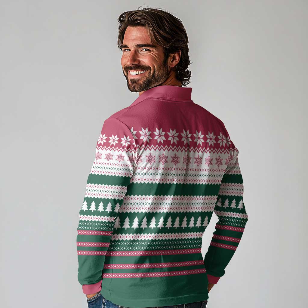 Christmas Cookies Bite Me Long Sleeve Polo Shirt with Gingerbread Man Candy Canes and Snowflake Tree - Wonder Print Shop