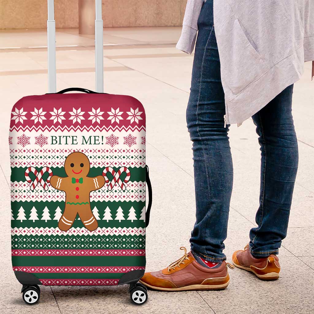 Christmas Cookies Bite Me Luggage Cover with Gingerbread Man Candy Canes and Snowflake Tree - Wonder Print Shop
