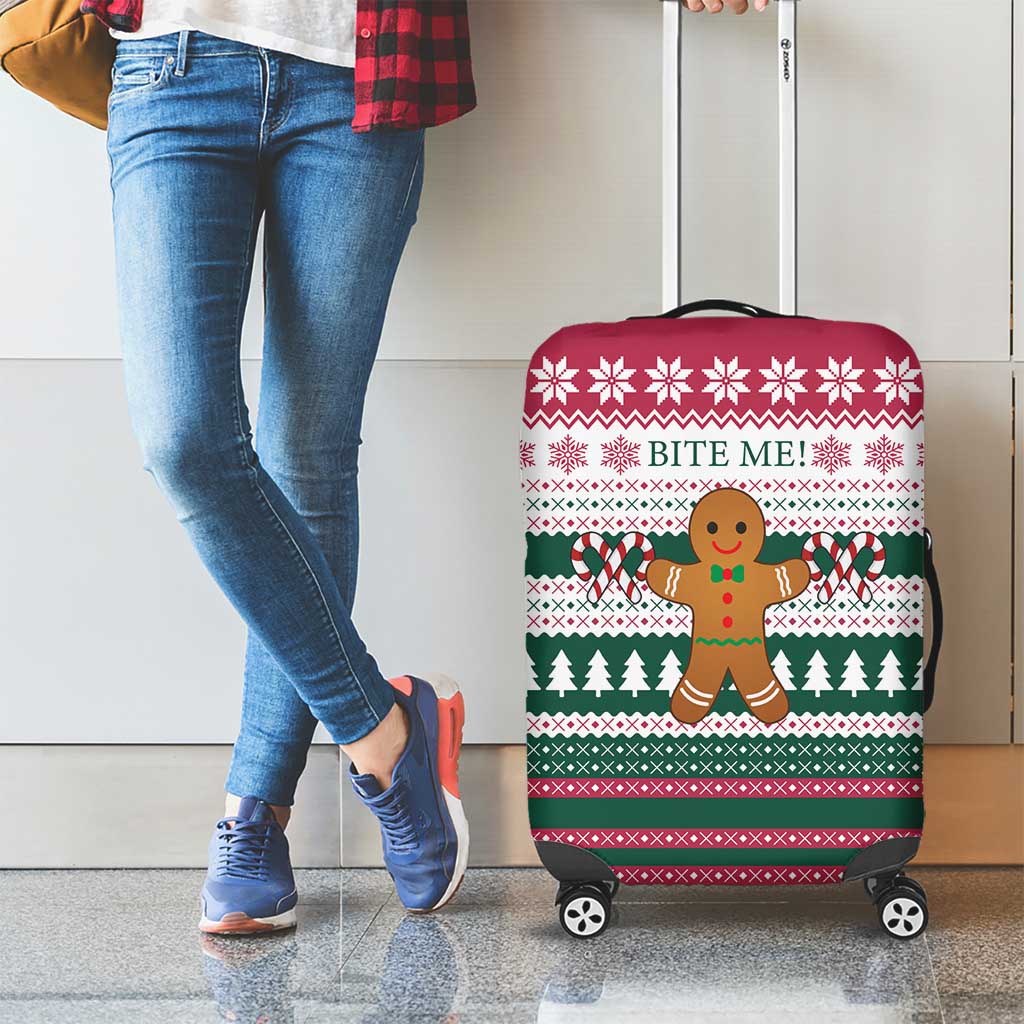 Christmas Cookies Bite Me Luggage Cover with Gingerbread Man Candy Canes and Snowflake Tree - Wonder Print Shop