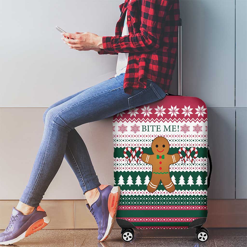 Christmas Cookies Bite Me Luggage Cover with Gingerbread Man Candy Canes and Snowflake Tree - Wonder Print Shop