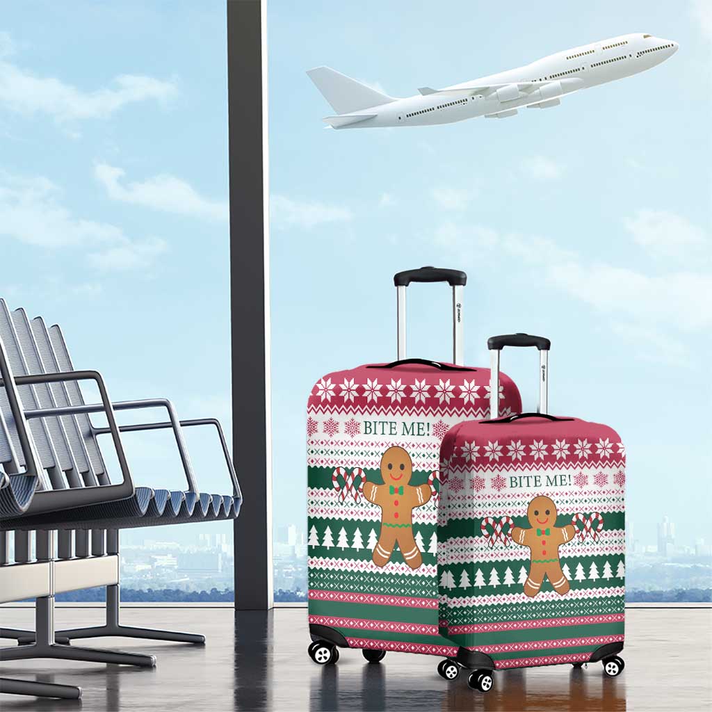 Christmas Cookies Bite Me Luggage Cover with Gingerbread Man Candy Canes and Snowflake Tree - Wonder Print Shop