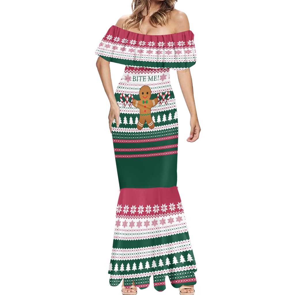 Christmas Cookies Bite Me Mermaid Dress with Gingerbread Man Candy Canes and Snowflake Tree - Wonder Print Shop