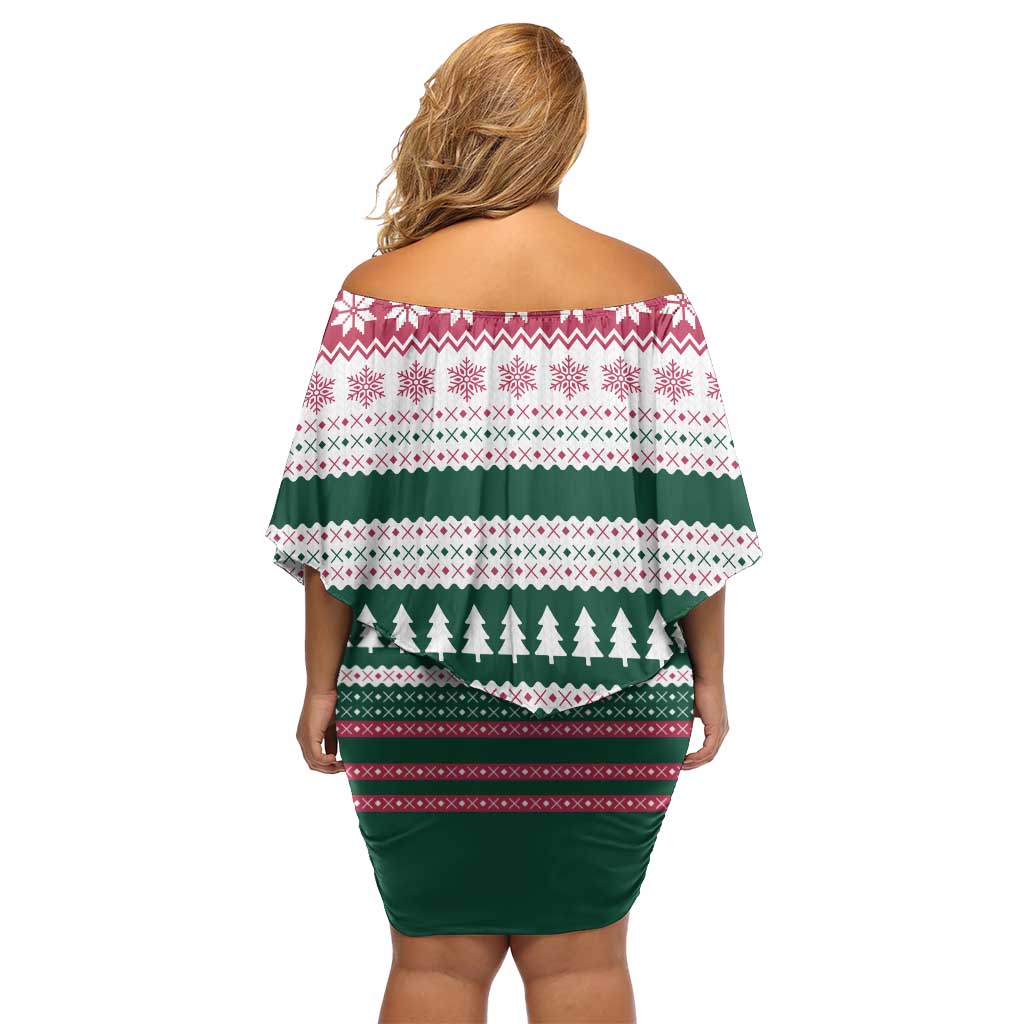 Christmas Cookies Bite Me Off Shoulder Short Dress with Gingerbread Man Candy Canes and Snowflake Tree - Wonder Print Shop
