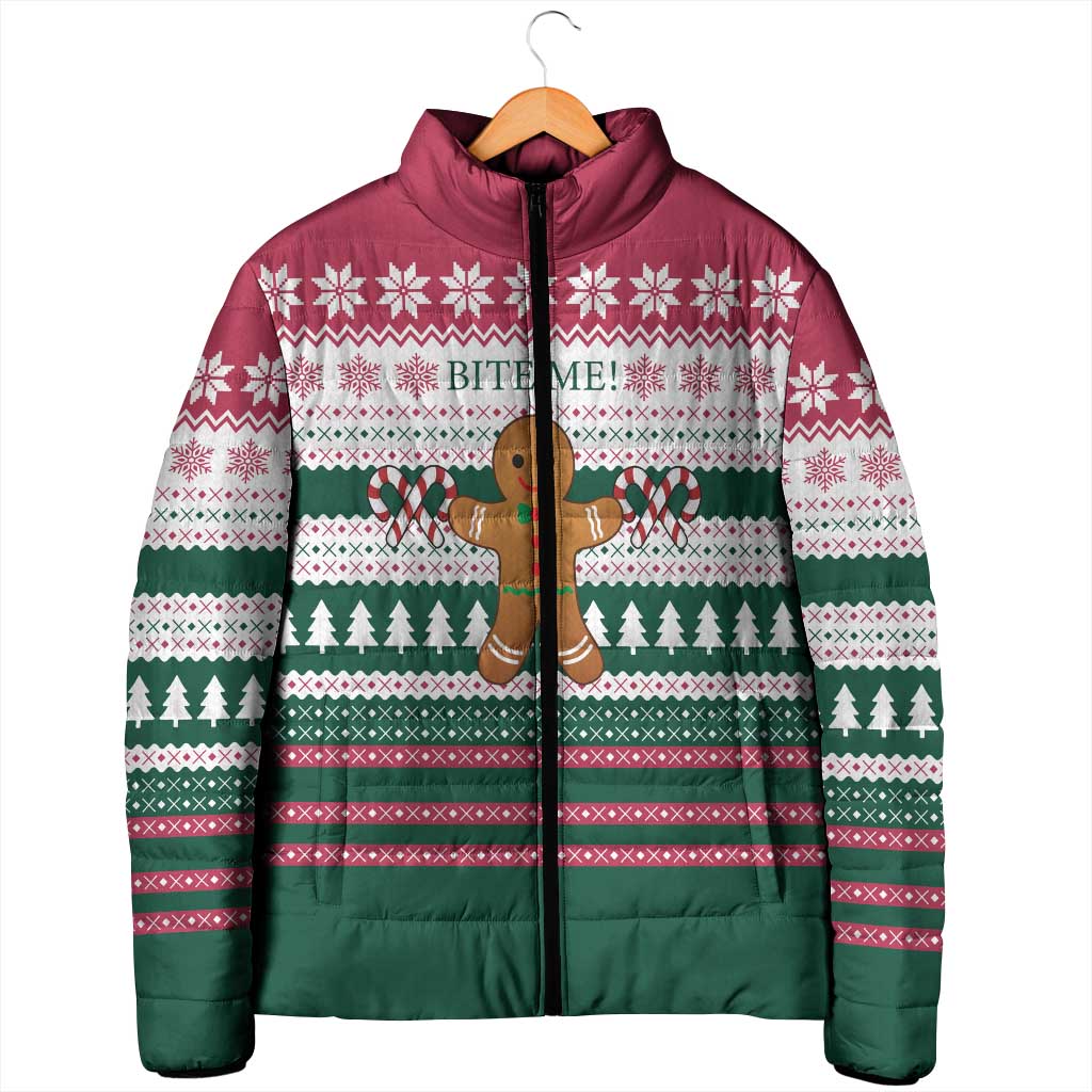 Christmas Cookies Bite Me Padded Jacket with Gingerbread Man Candy Canes and Snowflake Tree - Wonder Print Shop