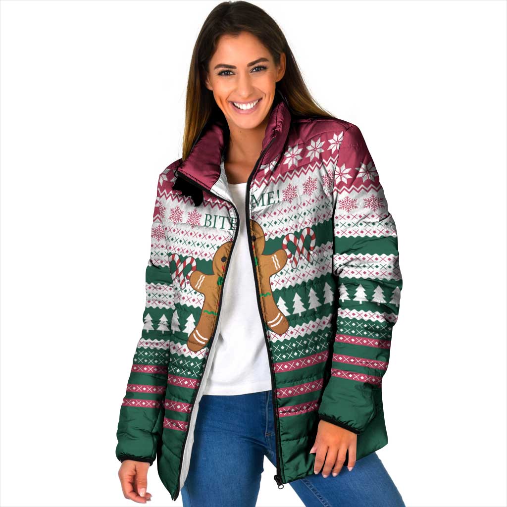 Christmas Cookies Bite Me Padded Jacket with Gingerbread Man Candy Canes and Snowflake Tree - Wonder Print Shop