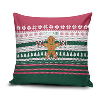 Christmas Cookies Bite Me Pillow Cover with Gingerbread Man Candy Canes and Snowflake Tree - Wonder Print Shop