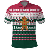 Christmas Cookies Bite Me Polo Shirt with Gingerbread Man Candy Canes and Snowflake Tree - Wonder Print Shop