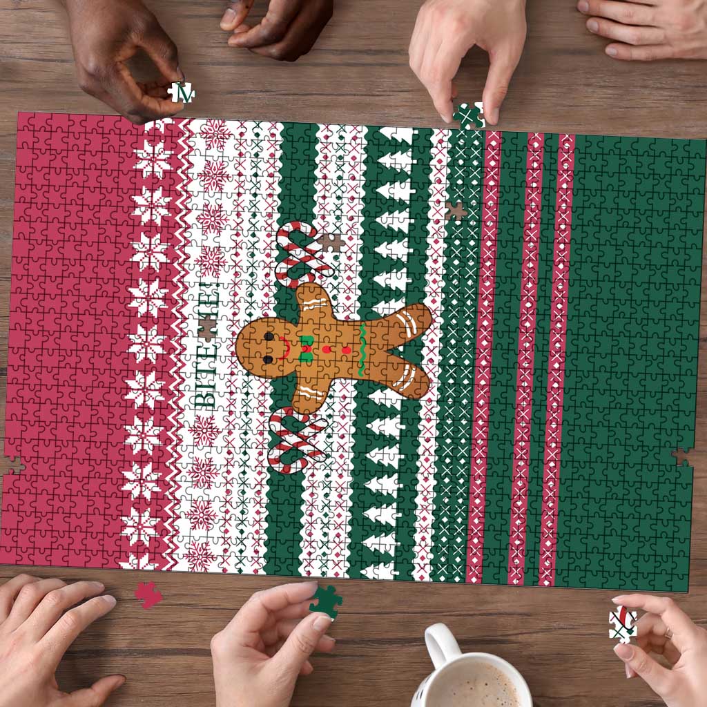Christmas Cookies Bite Me Puzzle with Gingerbread Man Candy Canes and Snowflake Tree - Wonder Print Shop