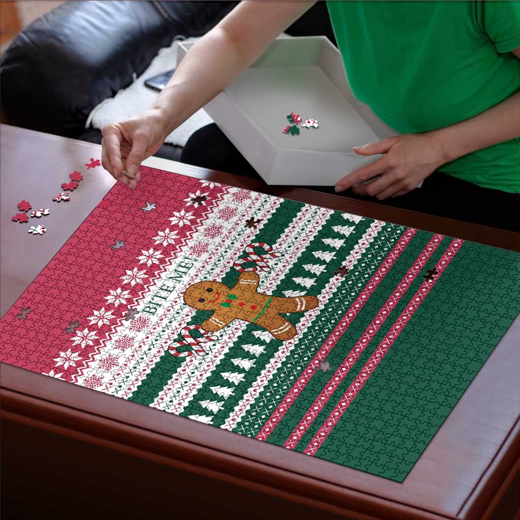 Christmas Cookies Bite Me Puzzle with Gingerbread Man Candy Canes and Snowflake Tree - Wonder Print Shop