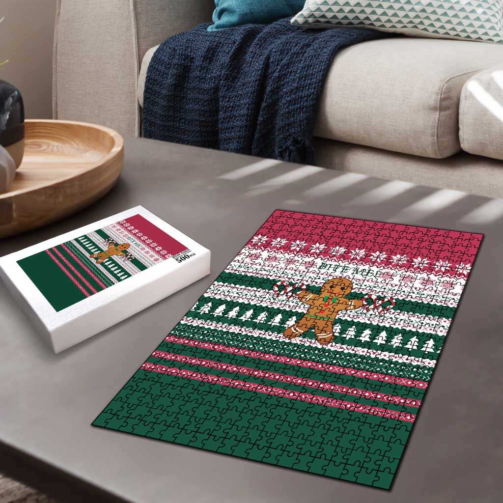 Christmas Cookies Bite Me Puzzle with Gingerbread Man Candy Canes and Snowflake Tree - Wonder Print Shop
