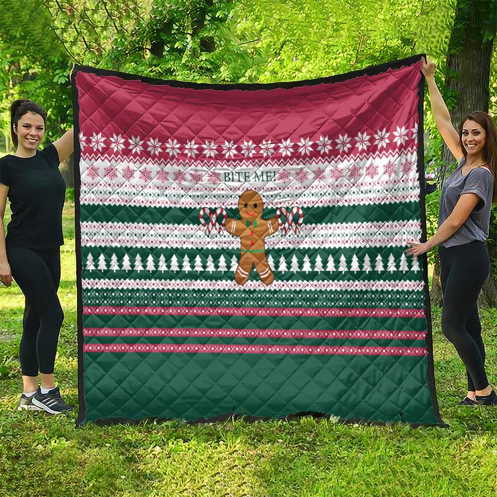 Christmas Cookies Bite Me Quilt with Gingerbread Man Candy Canes and Snowflake Tree - Wonder Print Shop