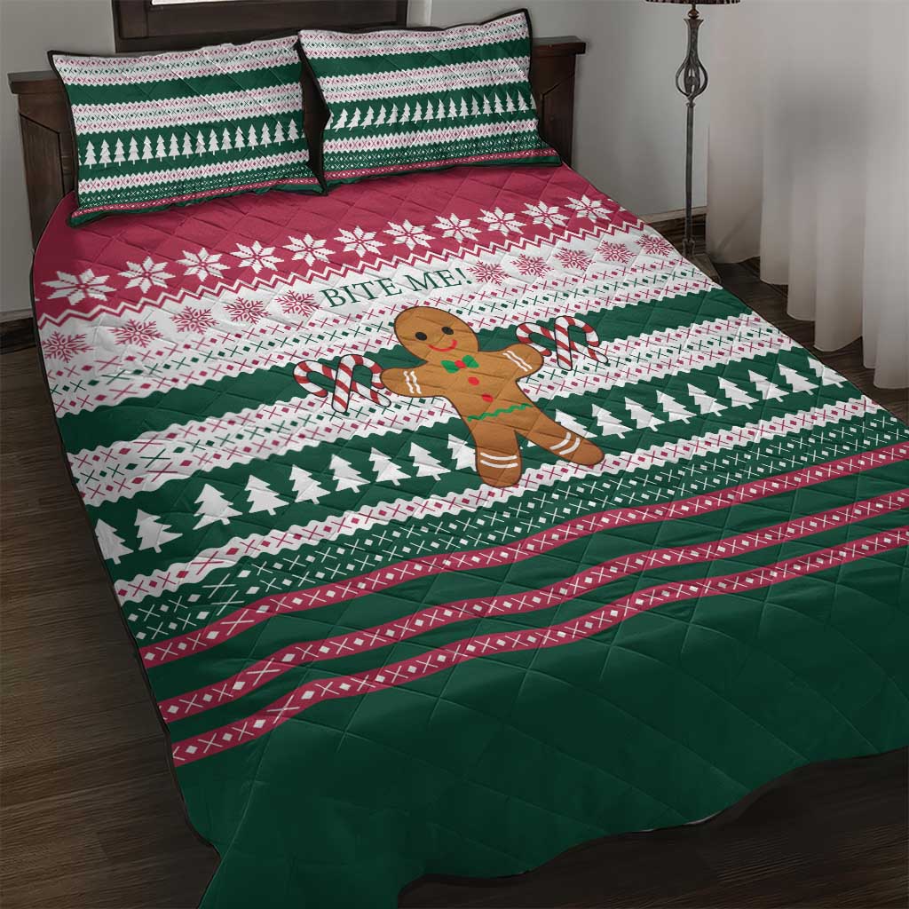 Christmas Cookies Bite Me Quilt Bed Set with Gingerbread Man Candy Canes and Snowflake Tree - Wonder Print Shop