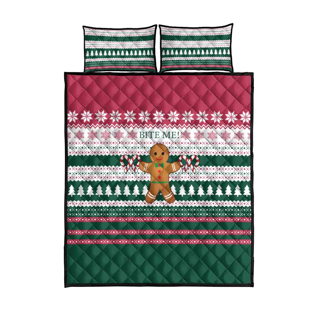 Christmas Cookies Bite Me Quilt Bed Set with Gingerbread Man Candy Canes and Snowflake Tree - Wonder Print Shop