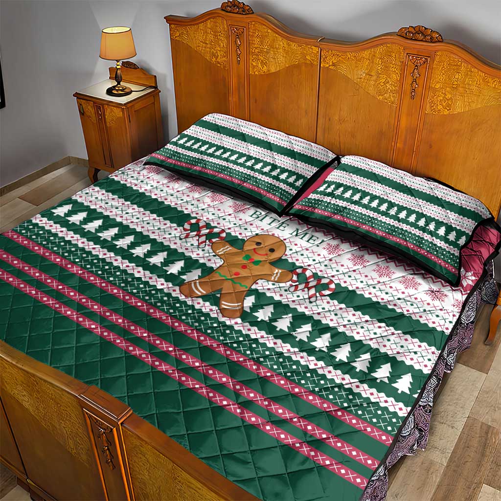Christmas Cookies Bite Me Quilt Bed Set with Gingerbread Man Candy Canes and Snowflake Tree - Wonder Print Shop