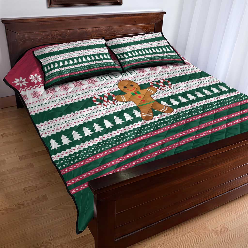 Christmas Cookies Bite Me Quilt Bed Set with Gingerbread Man Candy Canes and Snowflake Tree - Wonder Print Shop