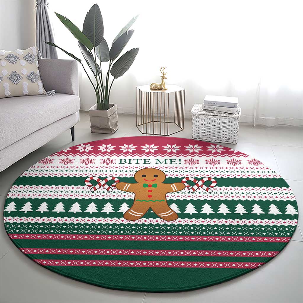Christmas Cookies Bite Me Round Carpet with Gingerbread Man Candy Canes and Snowflake Tree - Wonder Print Shop