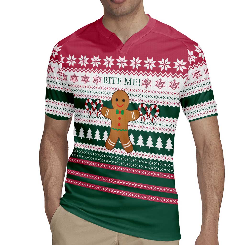 Christmas Cookies Bite Me Rugby Jersey with Gingerbread Man Candy Canes and Snowflake Tree - Wonder Print Shop