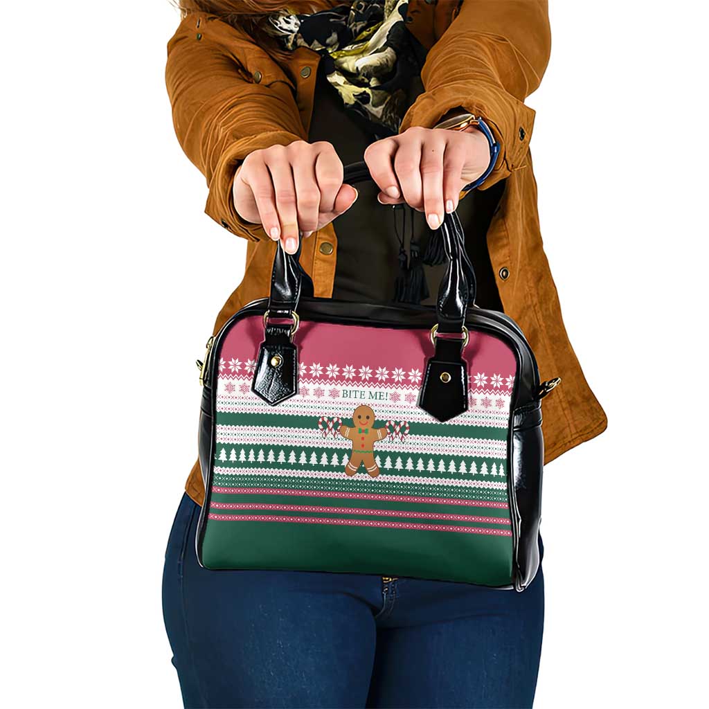 Christmas Cookies Bite Me Shoulder Handbag with Gingerbread Man Candy Canes and Snowflake Tree - Wonder Print Shop