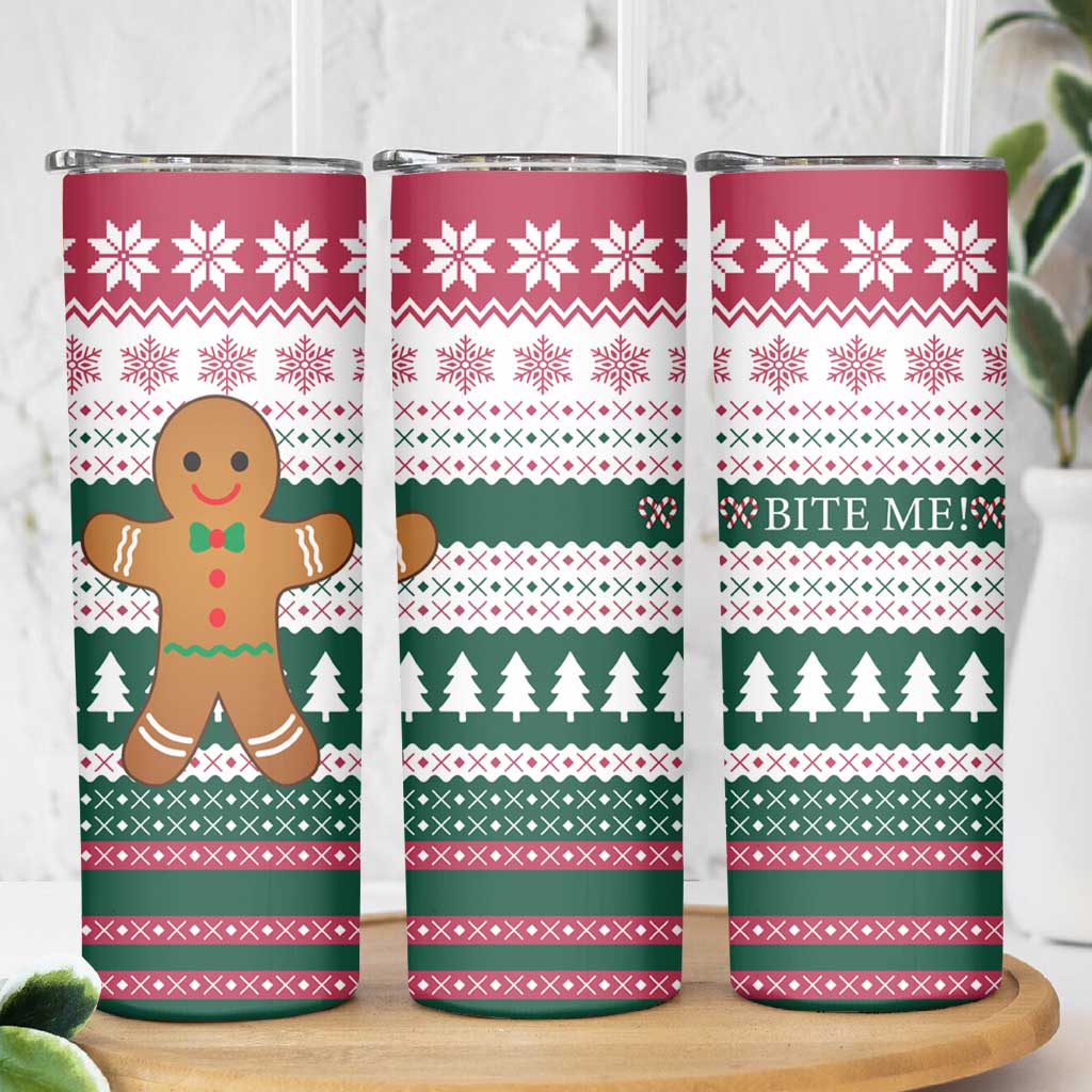 Christmas Cookies Bite Me Skinny Tumbler with Gingerbread Man Candy Canes and Snowflake Tree - Wonder Print Shop