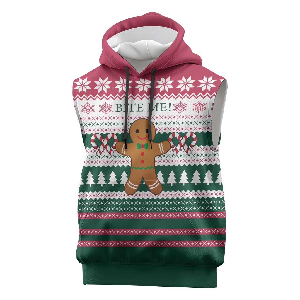 Christmas Cookies Bite Me Sleeveless Hoodie with Gingerbread Man Candy Canes and Snowflake Tree - Wonder Print Shop