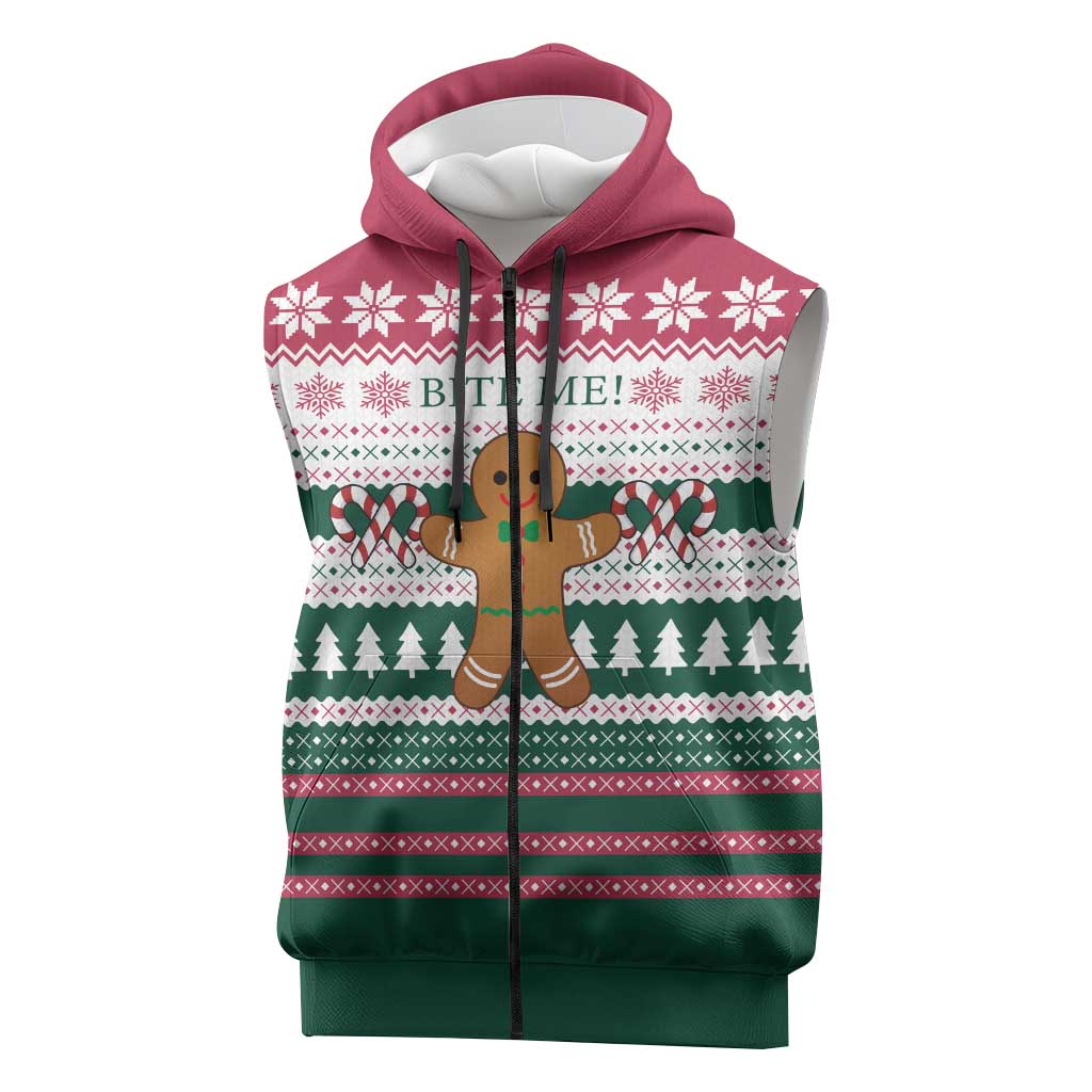 Christmas Cookies Bite Me Sleeveless Zip Hoodie with Gingerbread Man Candy Canes and Snowflake Tree - Wonder Print Shop
