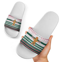 Christmas Cookies Bite Me Slide Sandals with Gingerbread Man Candy Canes and Snowflake Tree - Wonder Print Shop