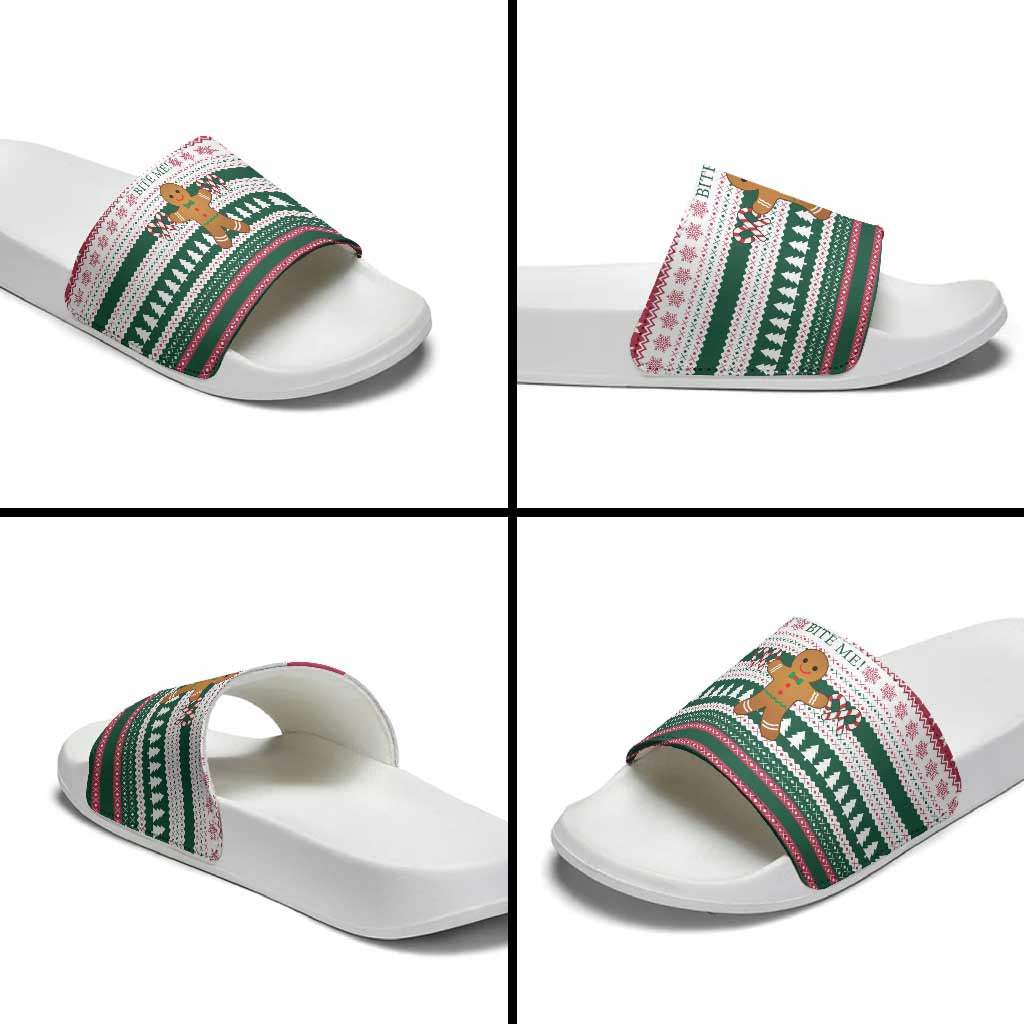Christmas Cookies Bite Me Slide Sandals with Gingerbread Man Candy Canes and Snowflake Tree - Wonder Print Shop