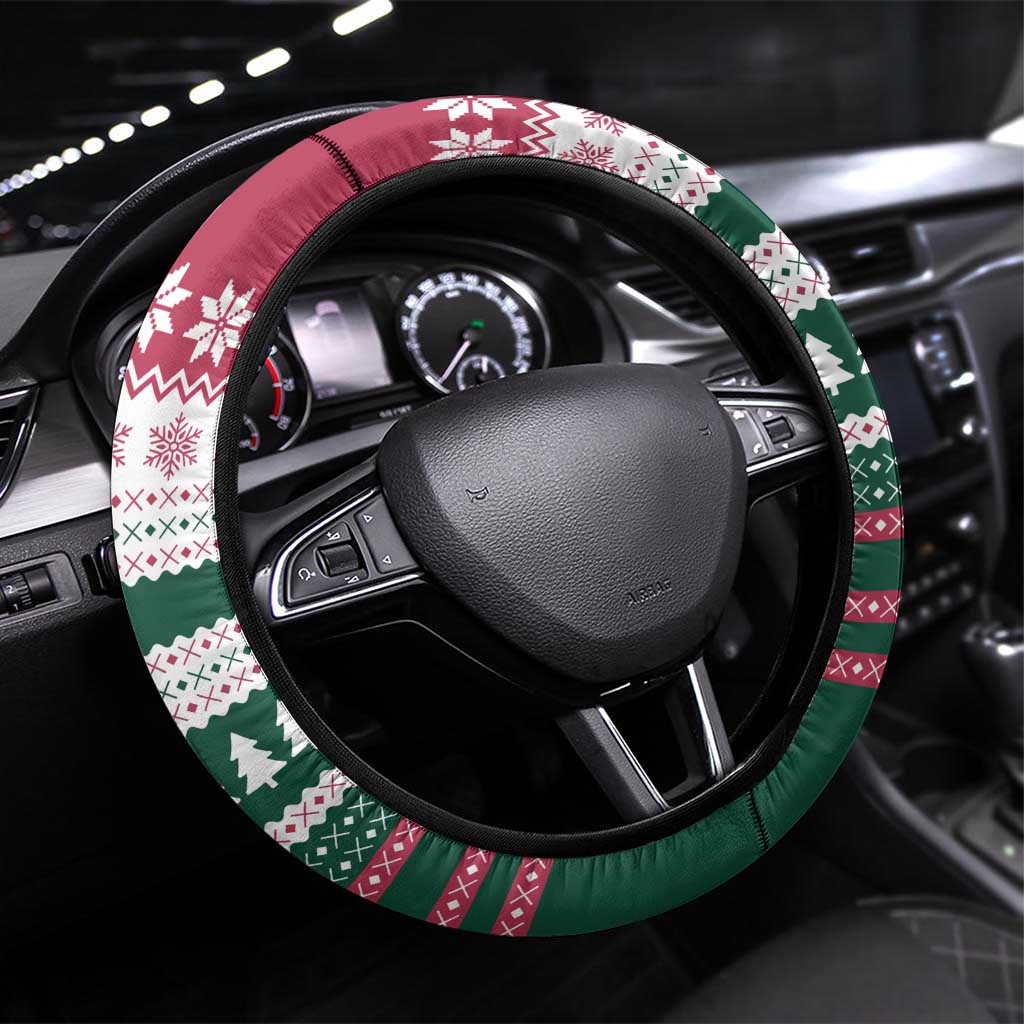 Christmas Cookies Bite Me Steering Wheel Cover with Gingerbread Man Candy Canes and Snowflake Tree - Wonder Print Shop
