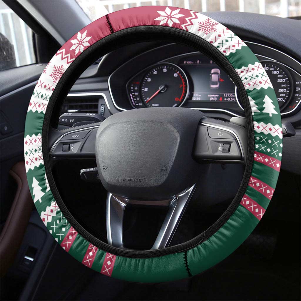 Christmas Cookies Bite Me Steering Wheel Cover with Gingerbread Man Candy Canes and Snowflake Tree - Wonder Print Shop