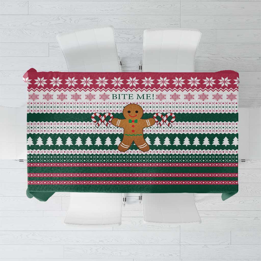 Christmas Cookies Bite Me Tablecloth with Gingerbread Man Candy Canes and Snowflake Tree - Wonder Print Shop