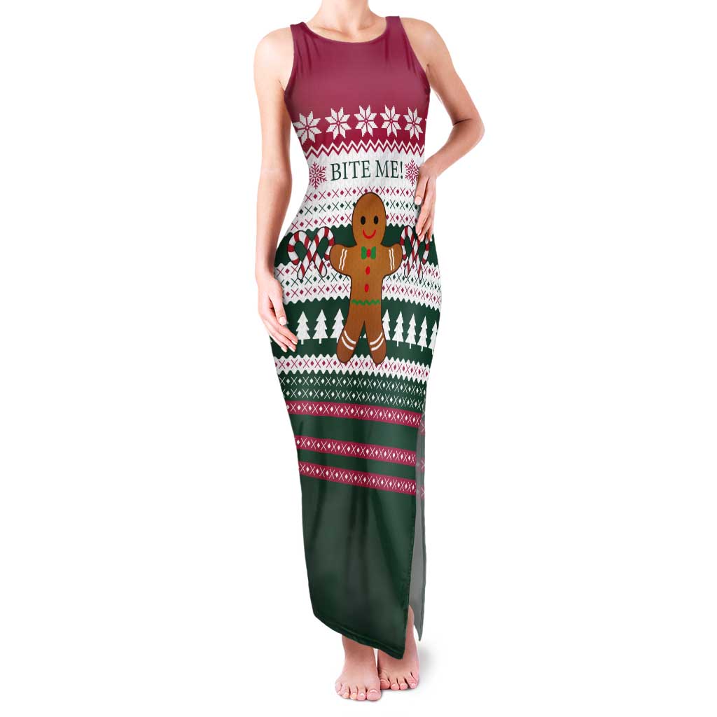 Christmas Cookies Bite Me Tank Maxi Dress with Gingerbread Man Candy Canes and Snowflake Tree - Wonder Print Shop