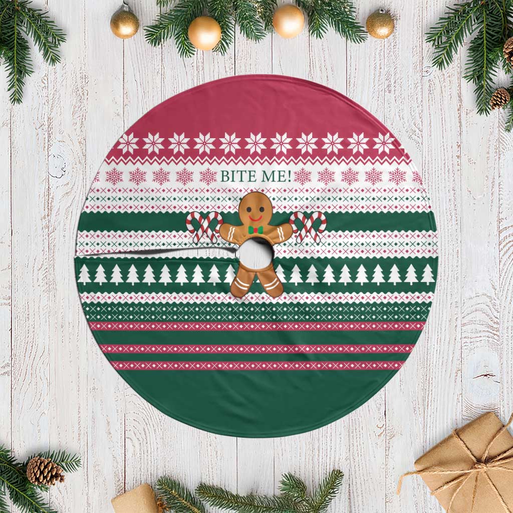 Christmas Cookies Bite Me Tree Skirt with Gingerbread Man Candy Canes and Snowflake Tree - Wonder Print Shop
