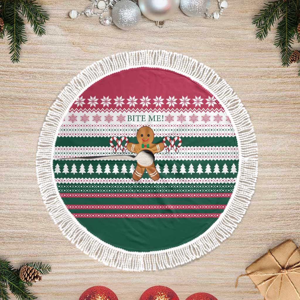 Christmas Cookies Bite Me Tree Skirt with Gingerbread Man Candy Canes and Snowflake Tree - Wonder Print Shop