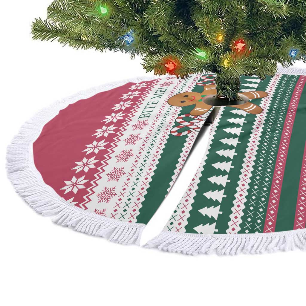 Christmas Cookies Bite Me Tree Skirt with Gingerbread Man Candy Canes and Snowflake Tree - Wonder Print Shop