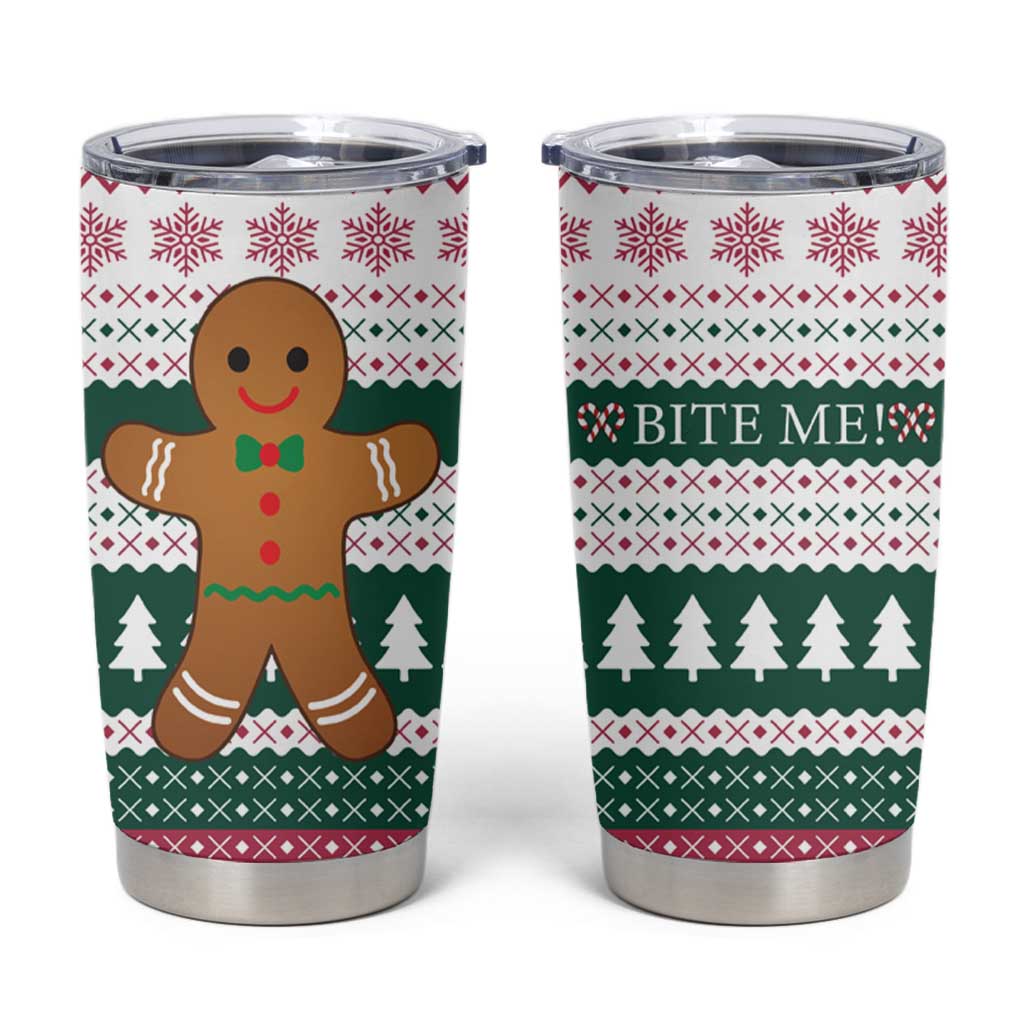 Christmas Cookies Bite Me Tumbler Cup with Gingerbread Man Candy Canes and Snowflake Tree - Wonder Print Shop